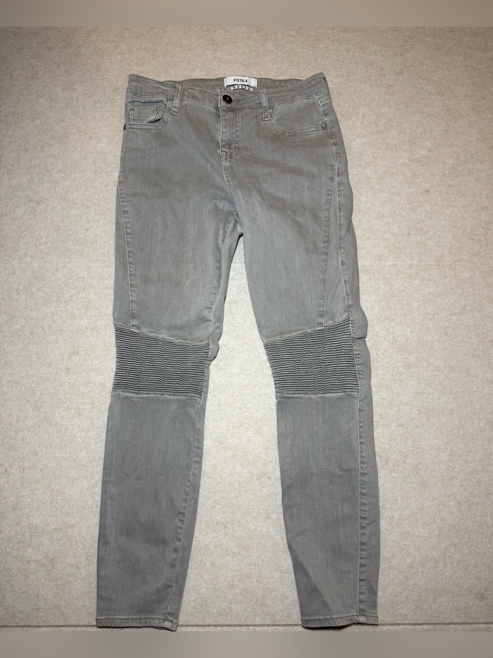 Pistola Audrey Skinny Moto Jeans Washed Gray Colorway Ribbed Design Size 28